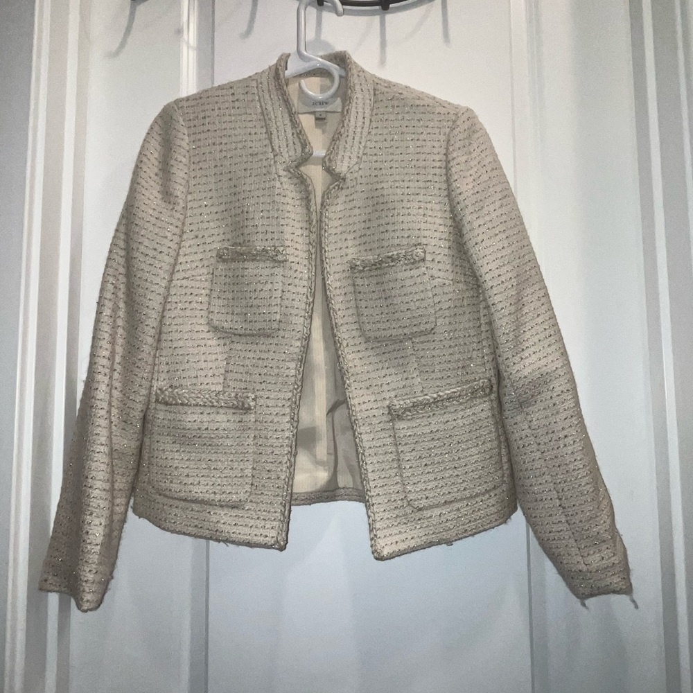 J.Crew Metallic Tweed Lady Jacket with Front Pockets in Cream - Picture 1 of 5
